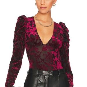 Free People Burgundy Floral Velvet Bodysuit